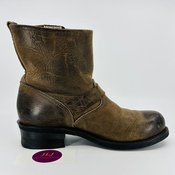 Frye Women's Engineer 8R Dark Brown Leather Made in USA Moto Boots Size 8.5 - Picture 7 of 12